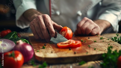 Chef Slicing Fresh Tomatoes