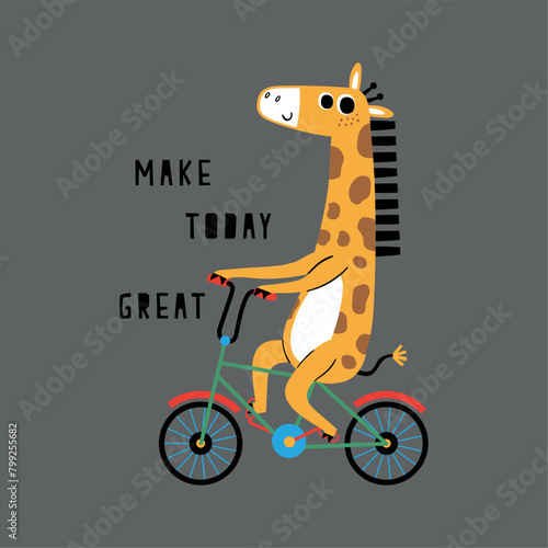 cute giraffe elephant drawing as vector for print