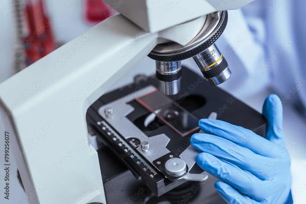 Hands of a doctor or female doctor collecting blood sample tubes from rack with analyzer in lab. Doctor holding blood test tube in research laboratory red blood cells Hands of a doctor or female doctor collecting blood sample tubes from rack with analyzer in lab. Doctor holding blood test tube in research laboratory red blood cells