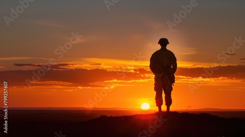 Anzac Day: Soldier Silhouette Standing at Sunrise in the Freedom Sky