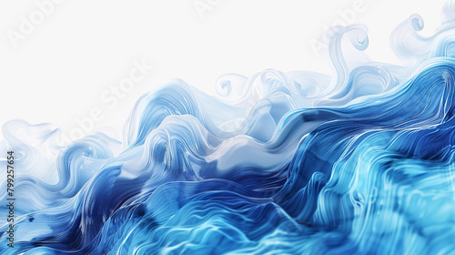 Tidal waves in icy blue and frost white swirling dynamically, isolated on a white background.