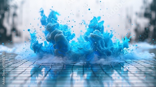 Blue digital ink dissolving in water for high-tech fluid dynamics simulations photo