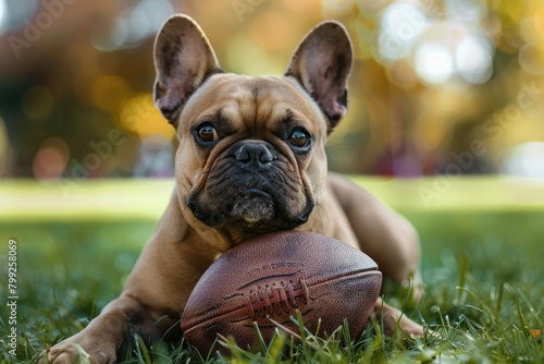 Football Dog: A Furry Player in American Football Attire, Ready to Score Goals in Various Leagues photo