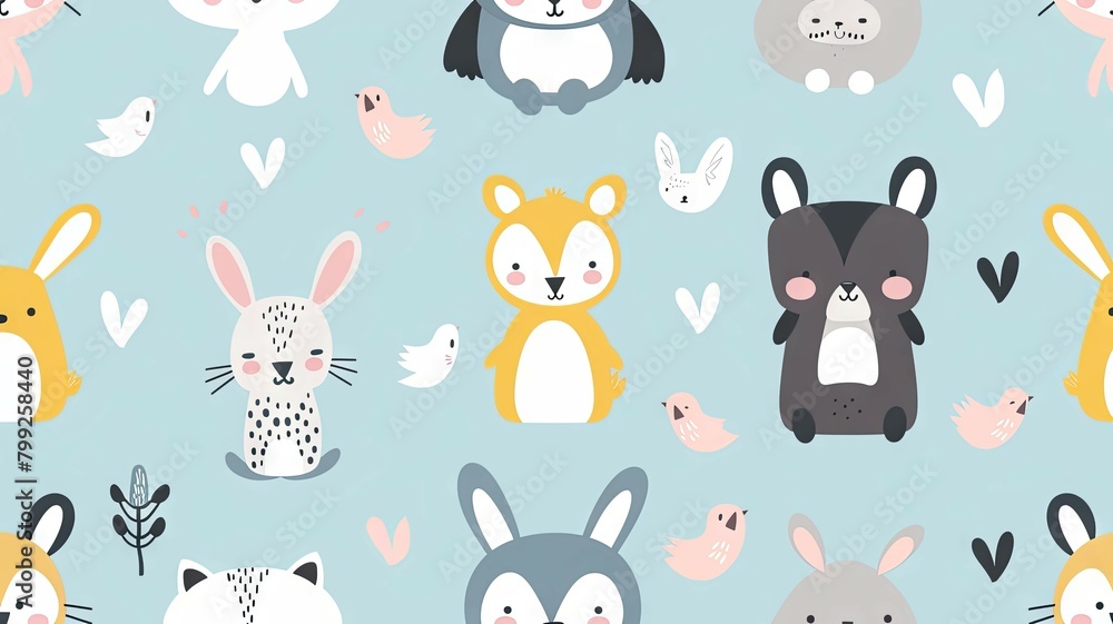 Adorable Animal for Baby Room Decor Cute Creature Pattern Design
