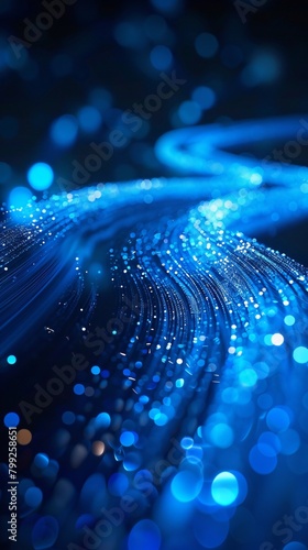 Blue energy pulses in a high-tech fiber optic cable visualization