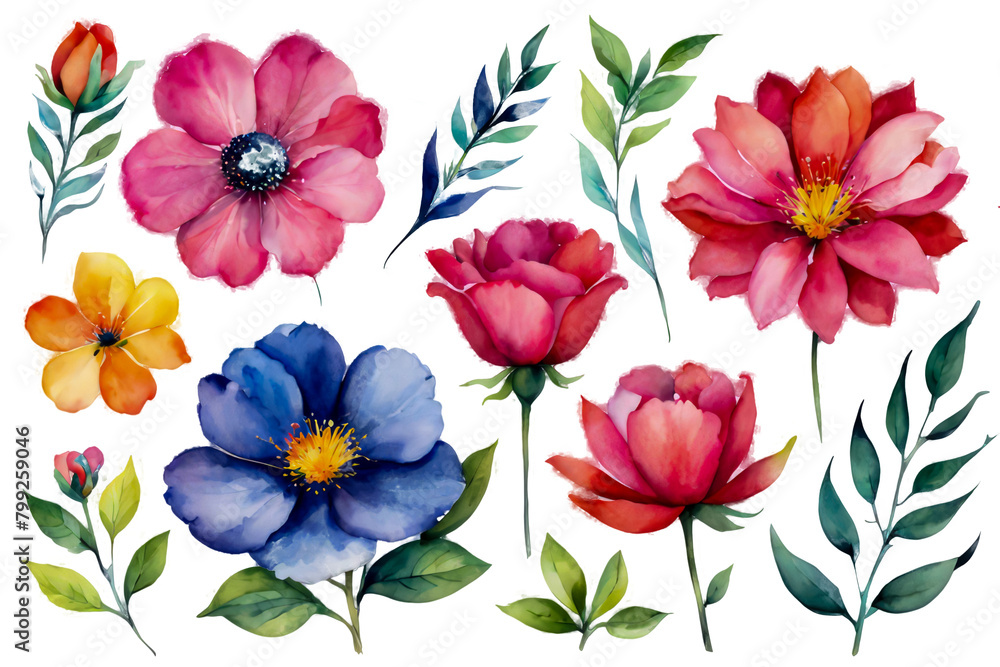 set plant and flower arranged water color on white or transparent png set plant and flower arranged water color on white or transparent png