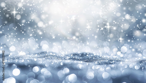 Winter White Glitter Defocused Abstract Twinkly Lights Background, glowing blurred lights with pure winter white tones.