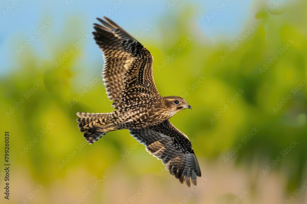 Fototapeta premium Nighthawk in Flight over Galveston Island Wetland: A Stunning Wildlife Encounter