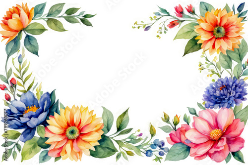 frame of flowers set arranged water color on white or transparent png