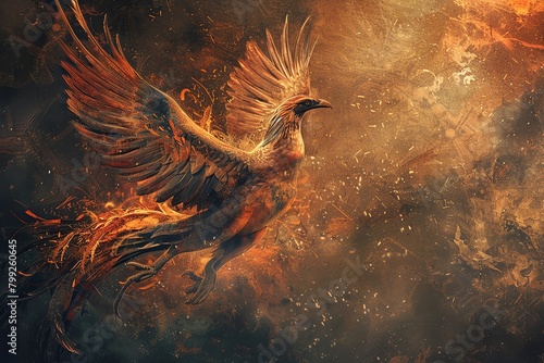 Digital artwork of a phoenix in subdued colors, representing rebirth from burnout