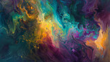 Vibrant abstract background with swirling colors and golden accents