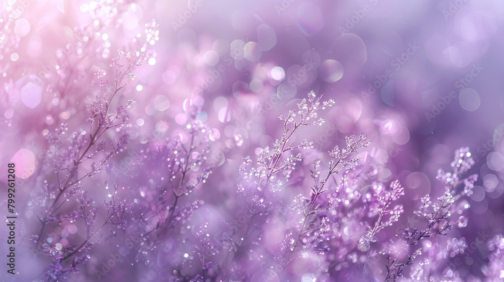 Soft lilac glitter floats gracefully amidst a blurred background, infusing the scene with a sense of dreamy enchantment.