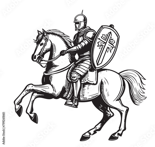 Knight on horseback. Medieval heraldry symbol