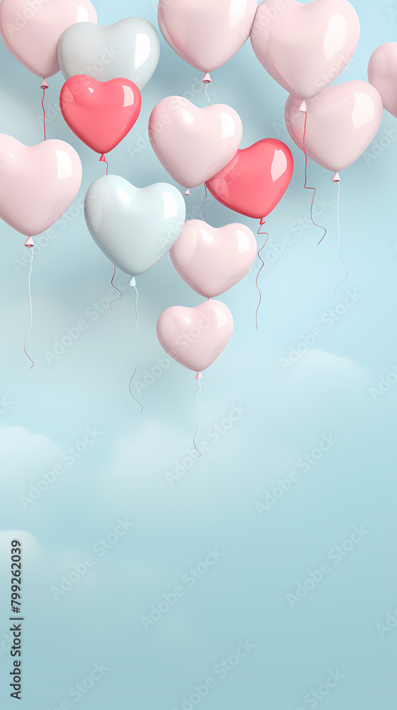 Valentine's Day background with heart shaped balloons on light blue background Valentine's Day background with heart shaped balloons on light blue background