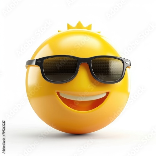 Cartoon Sun with Sunglasses Emoji in 3D Rendering Isolated on White Background - Fun and Cool