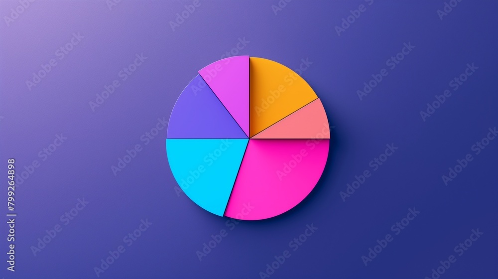  A vibrant pie chart showcasing demographic distribution in vivid colors, each segment representing a different age group
