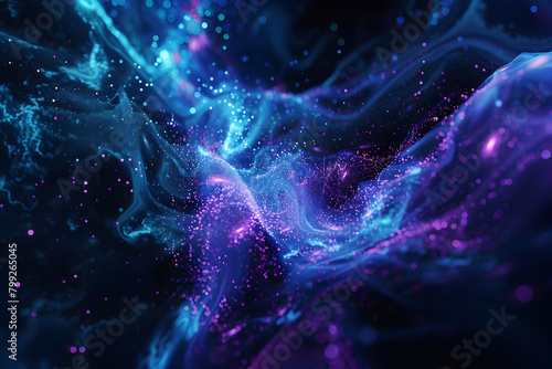 Abstract neon galaxy with glowing blue and purple patterns. A futuristic creation on black background.