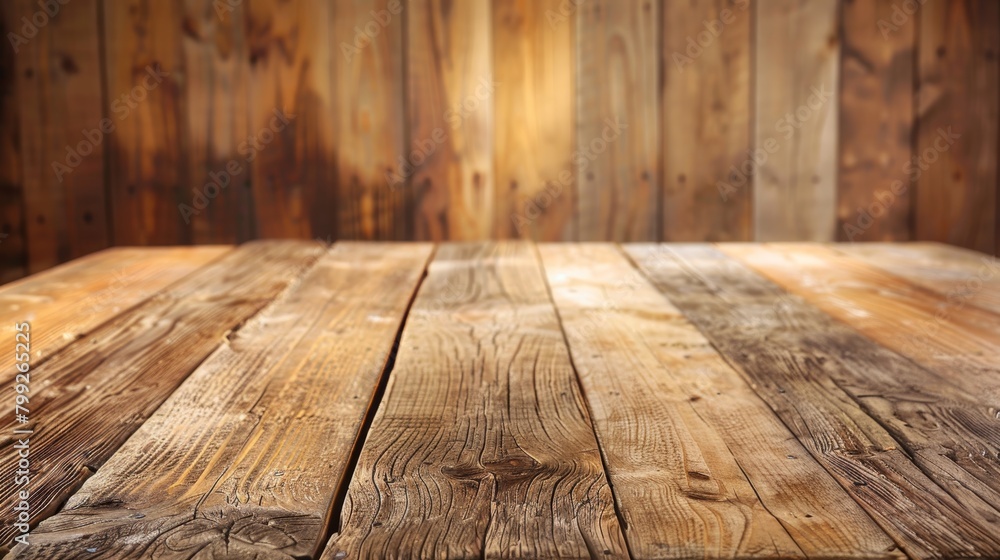Rustic Wooden Table Top with Workshop Background Generative AI Rustic Wooden Table Top with Workshop Background Generative AI