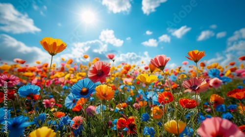 Vivid Vistas: Flourishing Flowers with Sunny Sky © Mark