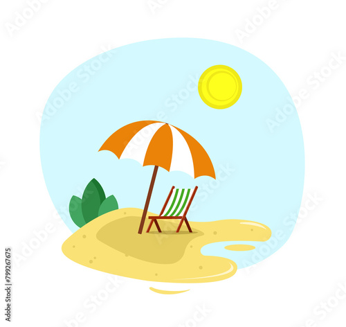 Summer beach holiday at sea. Recreation equipment. Vector illustration.