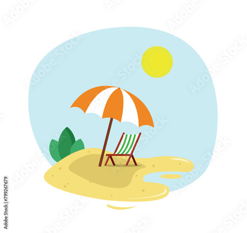 Summer beach holiday at sea. Recreation equipment. Vector illustration.