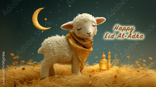 Happy Eid Al Adha, Eid Mubarak,celebration card, poster, promo, happy feast photo