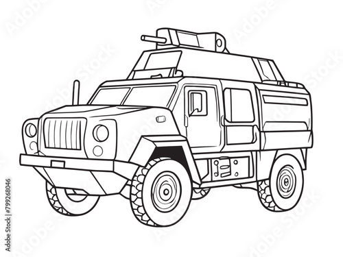 Adobe Illustrator ArtwArmy vehicles and Military vehicles Coloring book page: black vector outlines isolated on a white background
ork