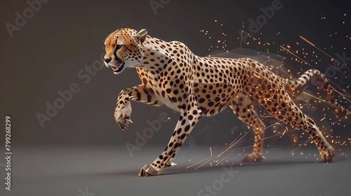  Low Poly Cheetah in Motion. Vector Mesh Sphere