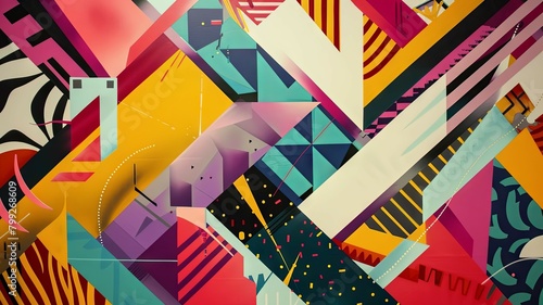 Pulsing Synth Pop Inspired Bold Geometric Wallpaper Design with Vibrant Colorful Abstract Patterns and Contemporary Aesthetic photo