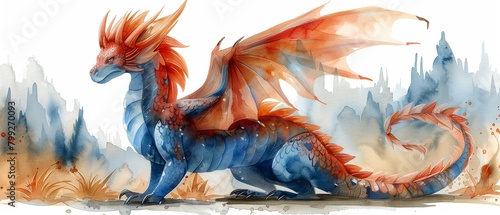 Mythical creatures like dragonswatercolor storybook illustration