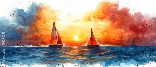 Sailing Sailors hoisting sails and navigating sailboats on open waters photo