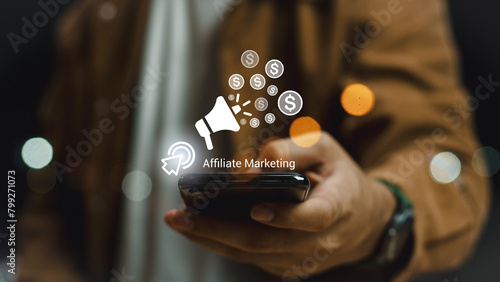 Vászonkép Affiliate marketing, online business model concept