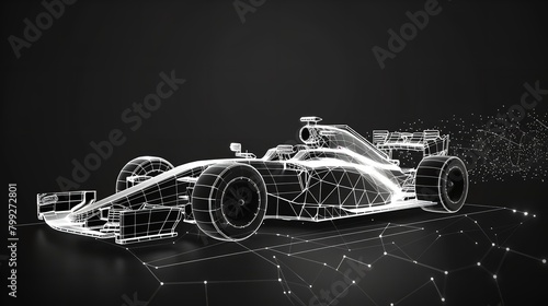 Sport Bolid F1 Low Poly Wireframe Isolated Black
