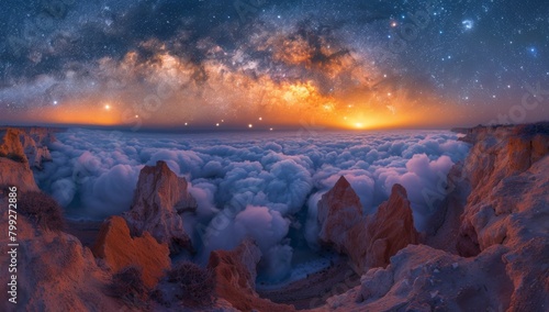 Celestial Majesty: Capturing the Serene Cloudscape Beneath the Starry Galaxy