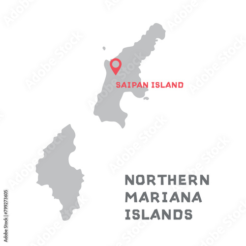 Northern mariana islands vector map illustration, country map silhouette with mark the capital city of Northern mariana islands inside. Filled version illustration isolated on white background