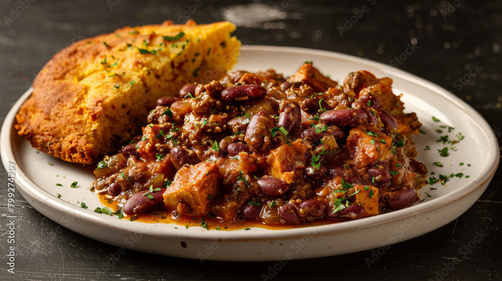 Satisfying georgian lobio with a kick, served with fresh herbs and a side of cornbread Satisfying georgian lobio with a kick, served with fresh herbs and a side of cornbread