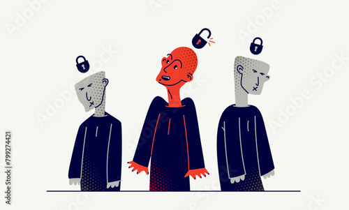 Matrix mind control and totalitarian society and state and one person has freed from control, psychological and social cultural matrix and liberation and nonconformist.