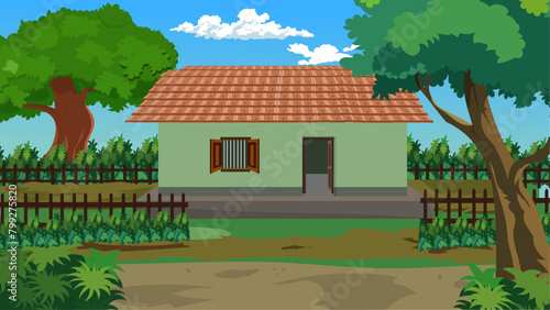 village road landscape, Indian poor mud house, Farmer house, rural landscape, Village landscape, tin shade home, straw hut, Indian village house, mud house, Indian hut