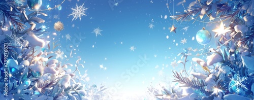 Christmas holiday celebration 4k wallpaper event shopping banner poster background image,Enchanting Winter Wonderland with Christmas Decorations and Sparkling Snowflakes