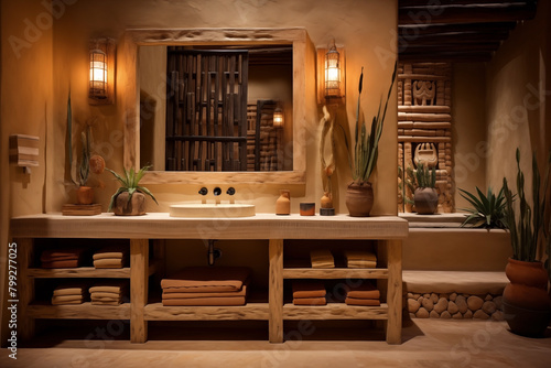 Bathroom with beautiful lighting and a southwest interior style.