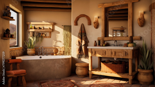 Bathroom with beautiful lighting and a southwest interior style.