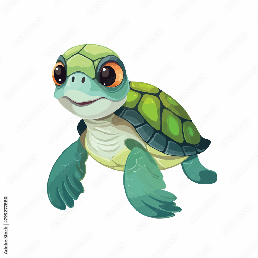 Fototapeta premium Cute sea turtle cartoon isolated on white background.