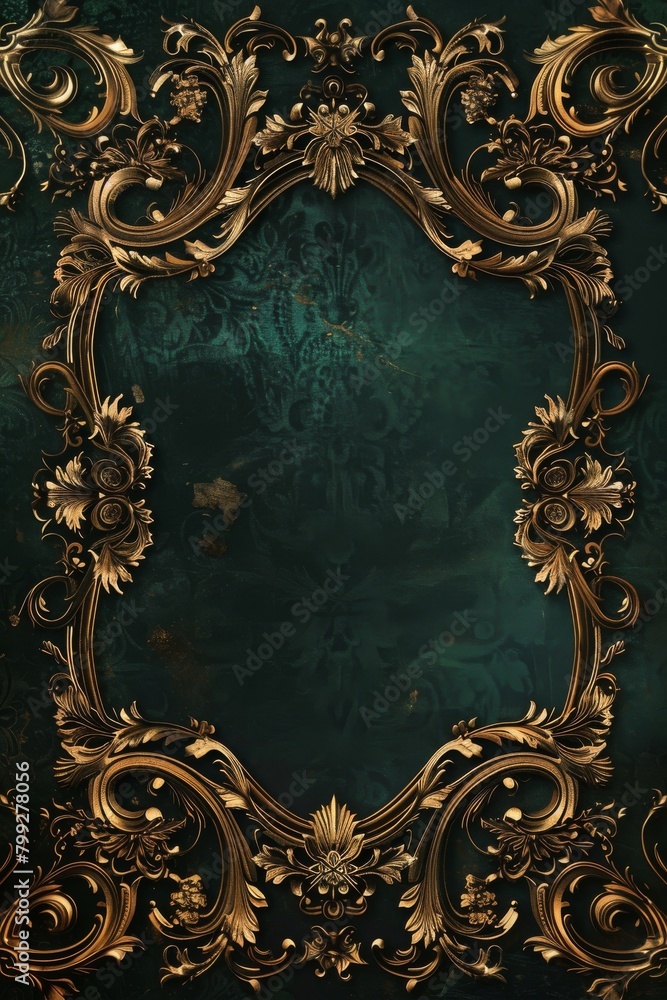 Ornate Gold Frame on Green Background Ornate Gold Frame on Green Background