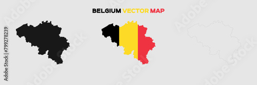 Belgium Map Vector Pack. Map with Flag. Gray Map Silhouette. Gray Outline Map. Editable EPS file. 