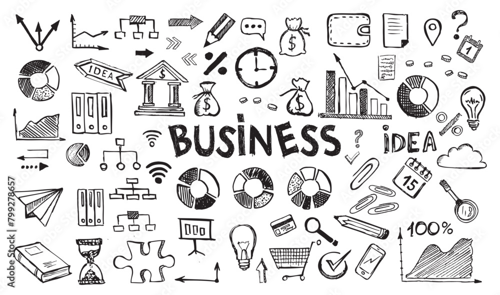 Management concept with Doodle design style. Hand drawn business symbols.
Management concept with Doodle design style. Hand drawn business symbols.