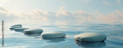 A row of smooth stones floating on water, representing the path to self-conduct. photo