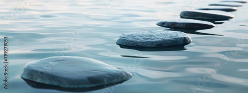 A row of smooth stones floating on water, representing the path to self-conduct.