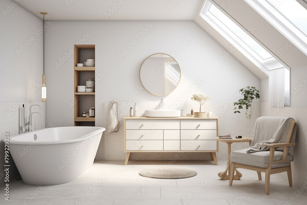 Interior of a modern Scandinavian bathroom. Interior of a modern Scandinavian bathroom.