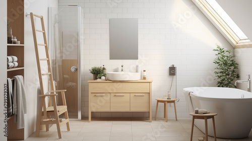 Interior of a modern Scandinavian bathroom.