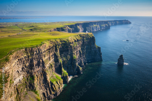 Aerial landscape with the Cliffs of Moher in County Clare, Ireland. photo